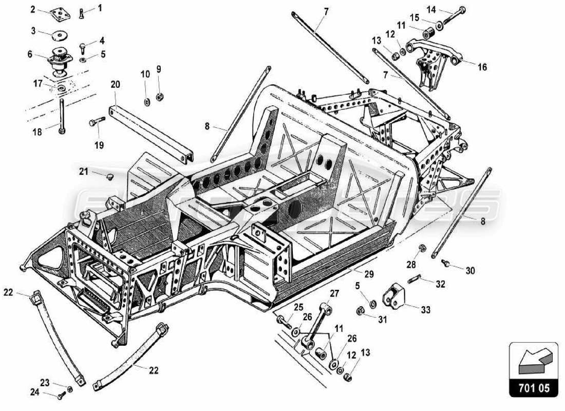 Lamborghini Miura P400 Center Frame Elements Parts Diagram