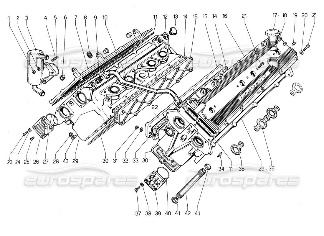 Lamborghini Urraco P300 Cylinder Heads Parts Diagram
