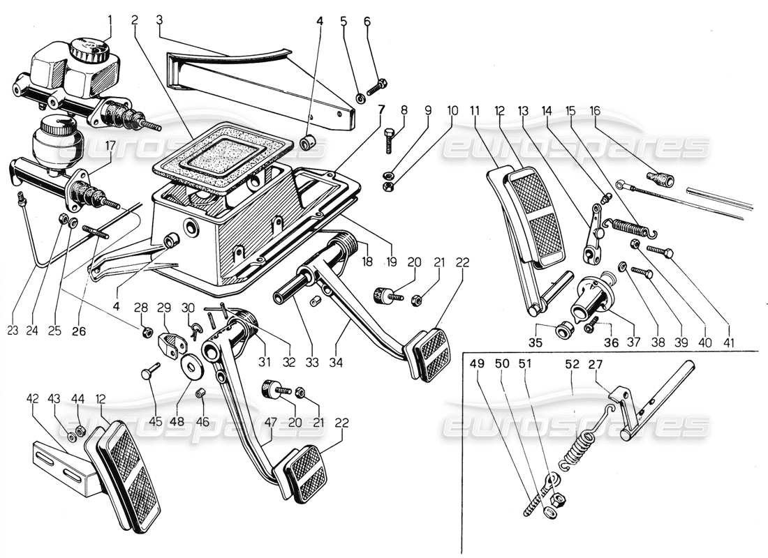 Lamborghini Urraco P300 Pedals Parts Diagram