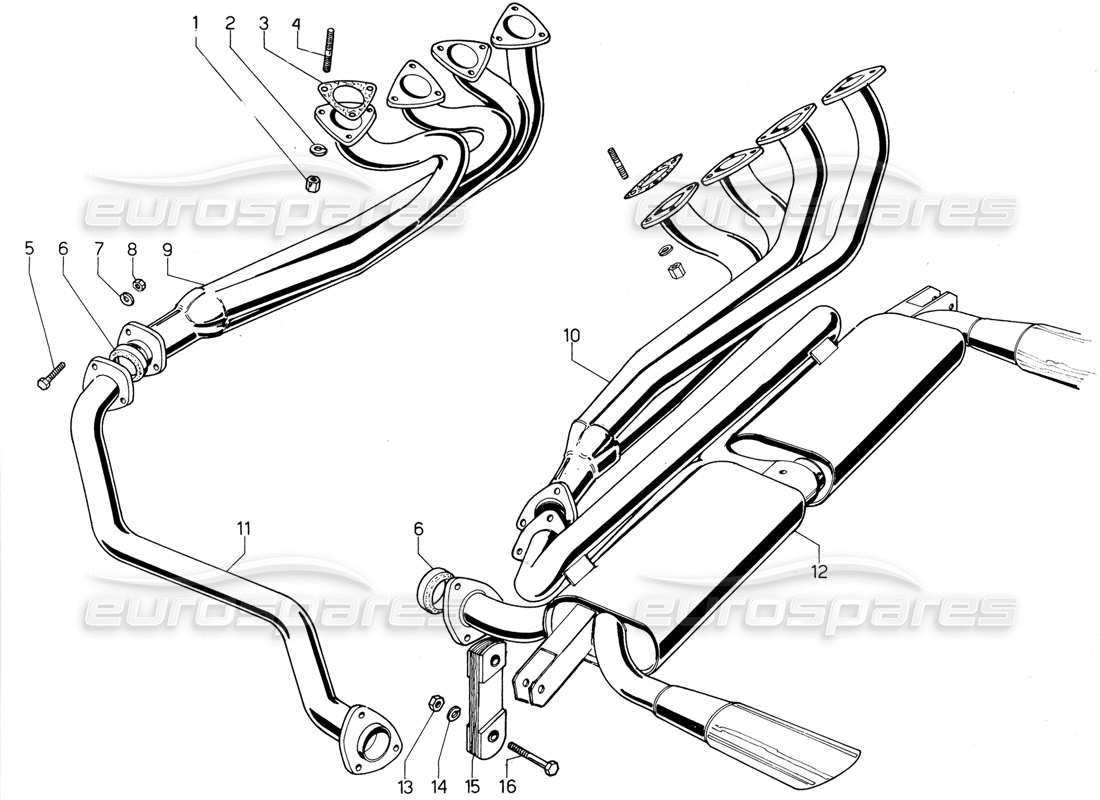 Lamborghini Urraco P300 Exhaust pipes Parts Diagram