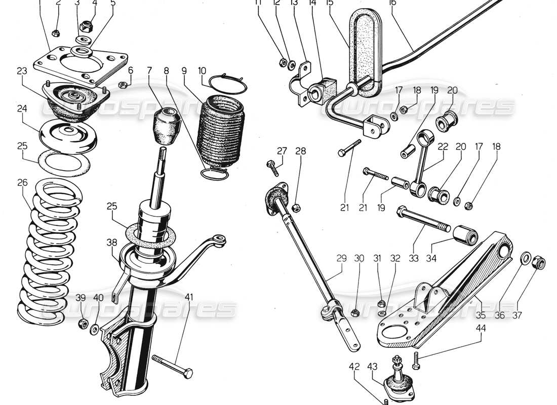 Lamborghini Urraco P300 Front Suspension Parts Diagram