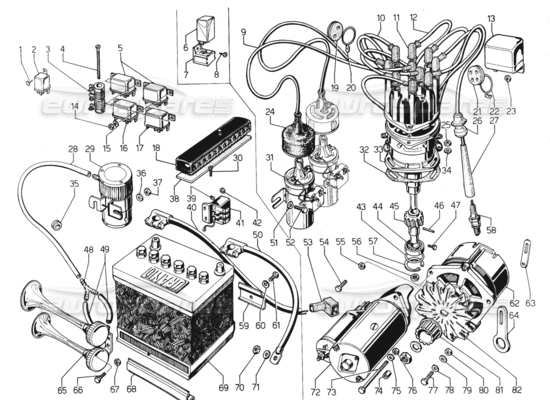 a part diagram from the Lamborghini Urraco parts catalogue