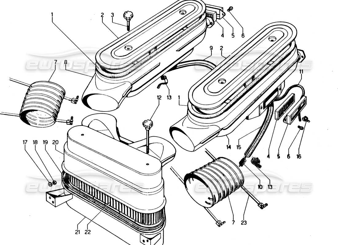 Lamborghini Urraco P250 / P250S fuel system (air filters) Parts Diagram