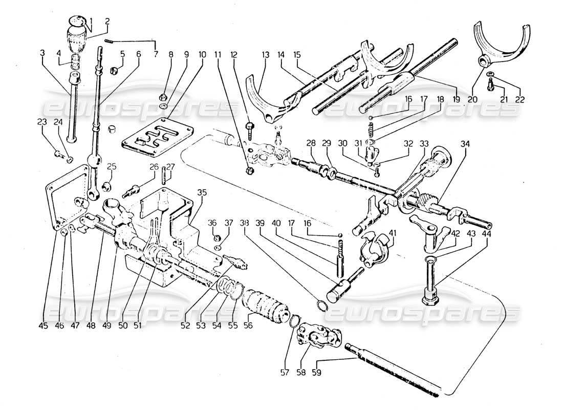 Lamborghini Urraco P250 / P250S Gear shift lever Parts Diagram
