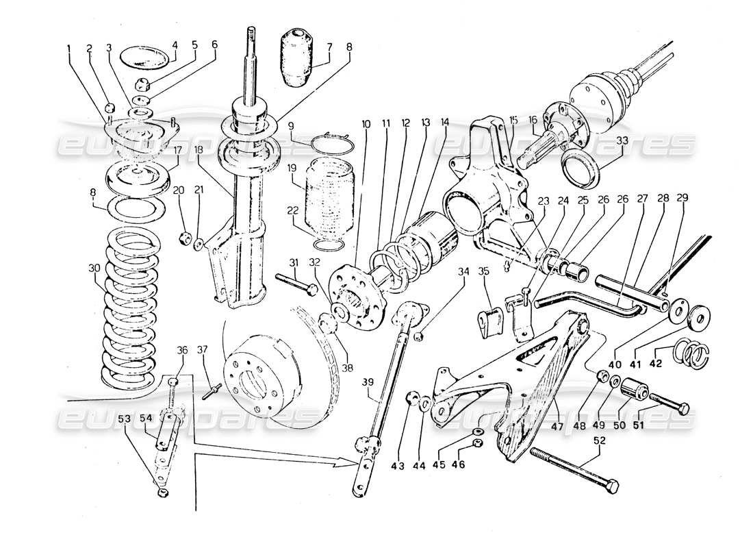 Lamborghini Urraco P250 / P250S Rear Suspension Parts Diagram