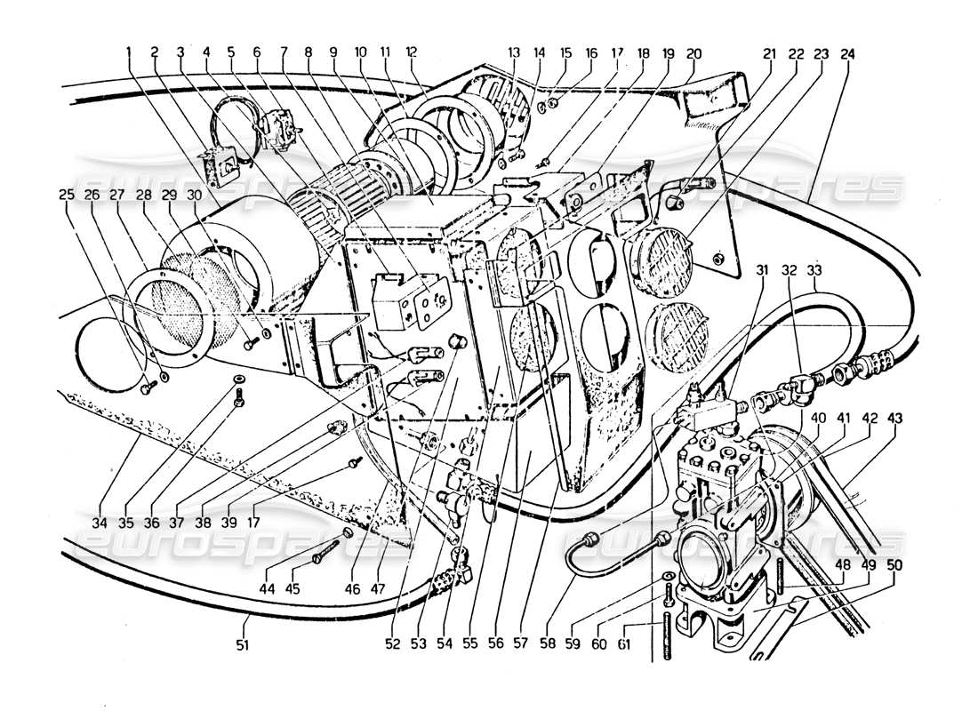 Lamborghini Urraco P250 / P250S Air conditioner (optional) Parts Diagram