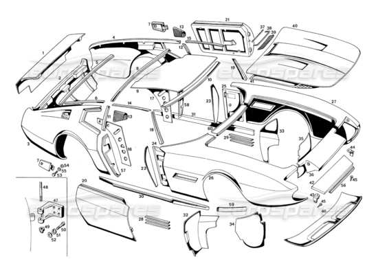 a part diagram from the Maserati Ghibli (1967-1973) parts catalogue