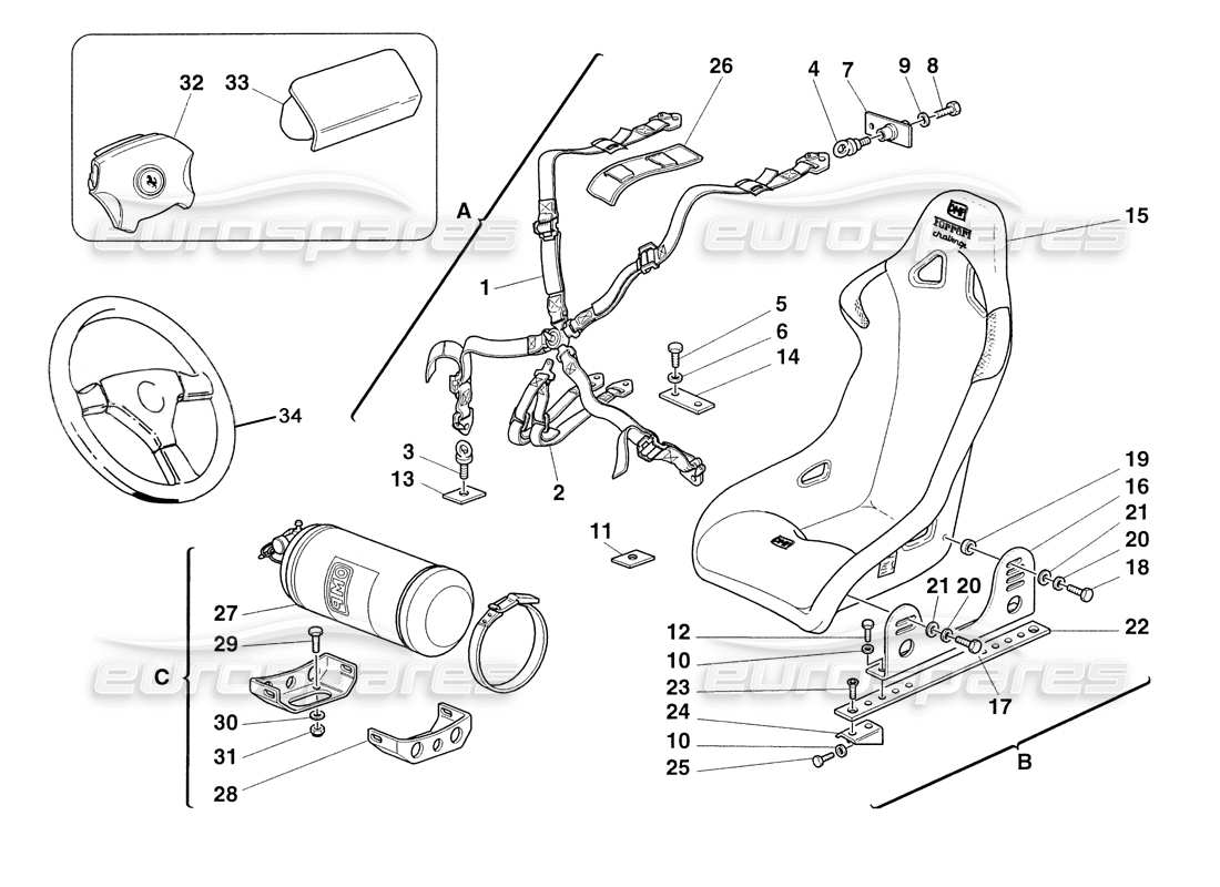 Ferrari 355 Challenge (1999) Seat Safety Belts - Seat - Fire Extinguisher Parts Diagram