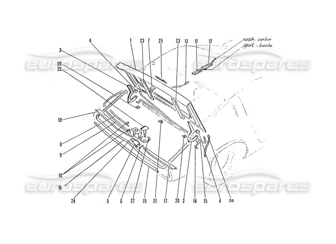 Ferrari 365 GTC4 (Coachwork) REAR BOOT LID Parts Diagram