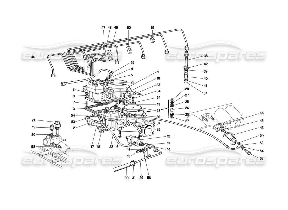 Ferrari Testarossa (1987) Fuel Distributors Lines (Ke-Jetronic System) Parts Diagram