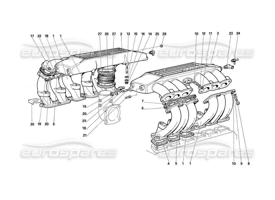 Ferrari Testarossa (1987) Air Intake Manifolds Parts Diagram