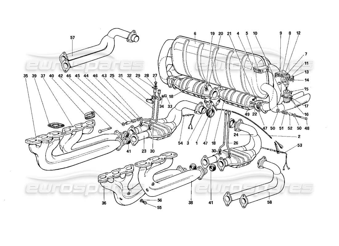 Ferrari Testarossa (1987) Exhaust System (for U.S. - SA and CH87) Parts Diagram