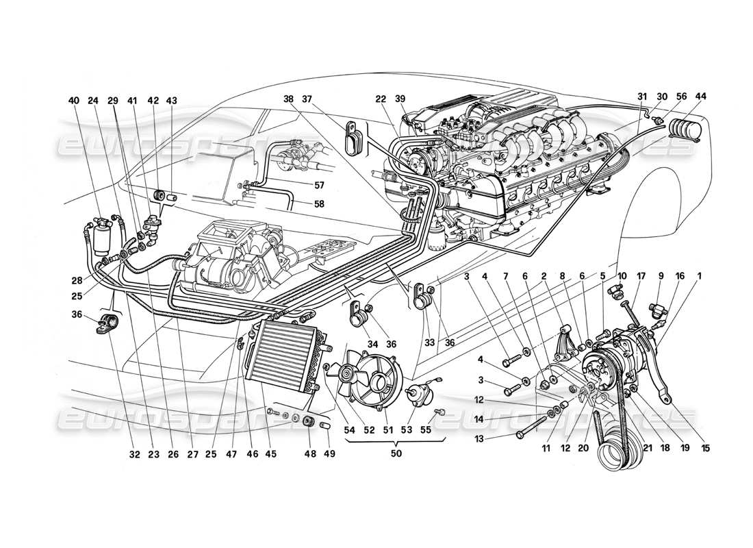 Ferrari Testarossa (1987) air conditioning system Parts Diagram