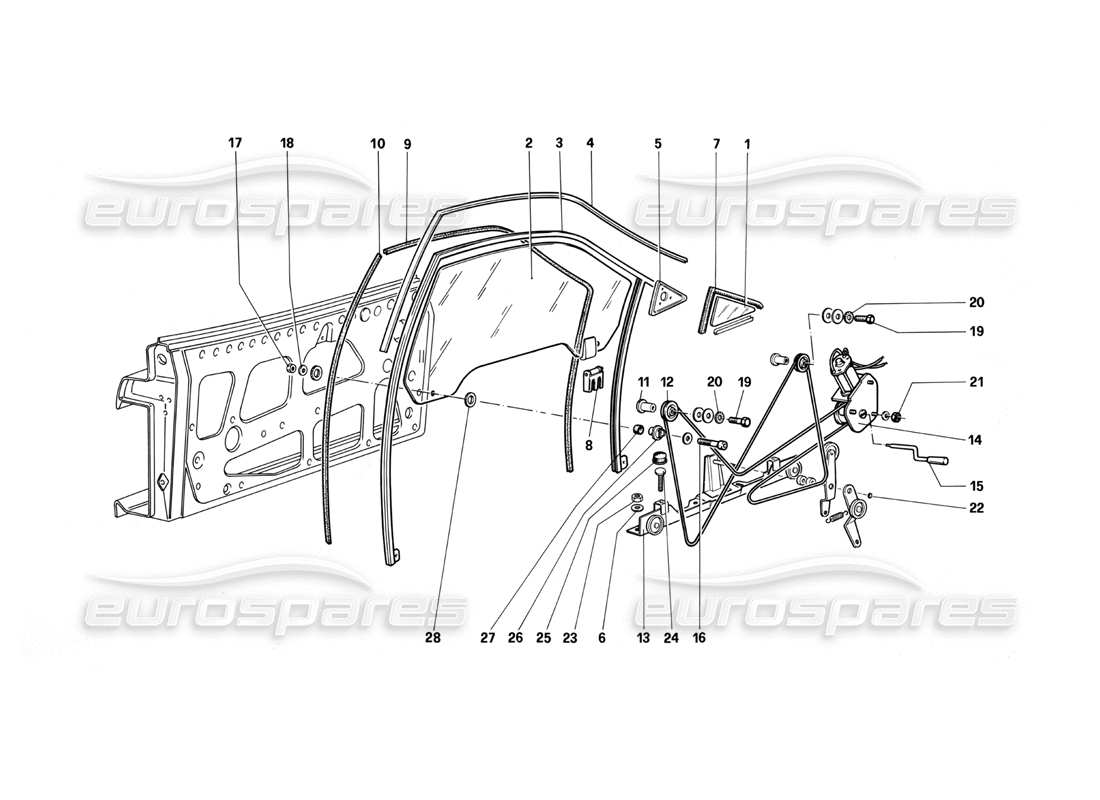 Ferrari Testarossa (1987) Door - Power Window Parts Diagram