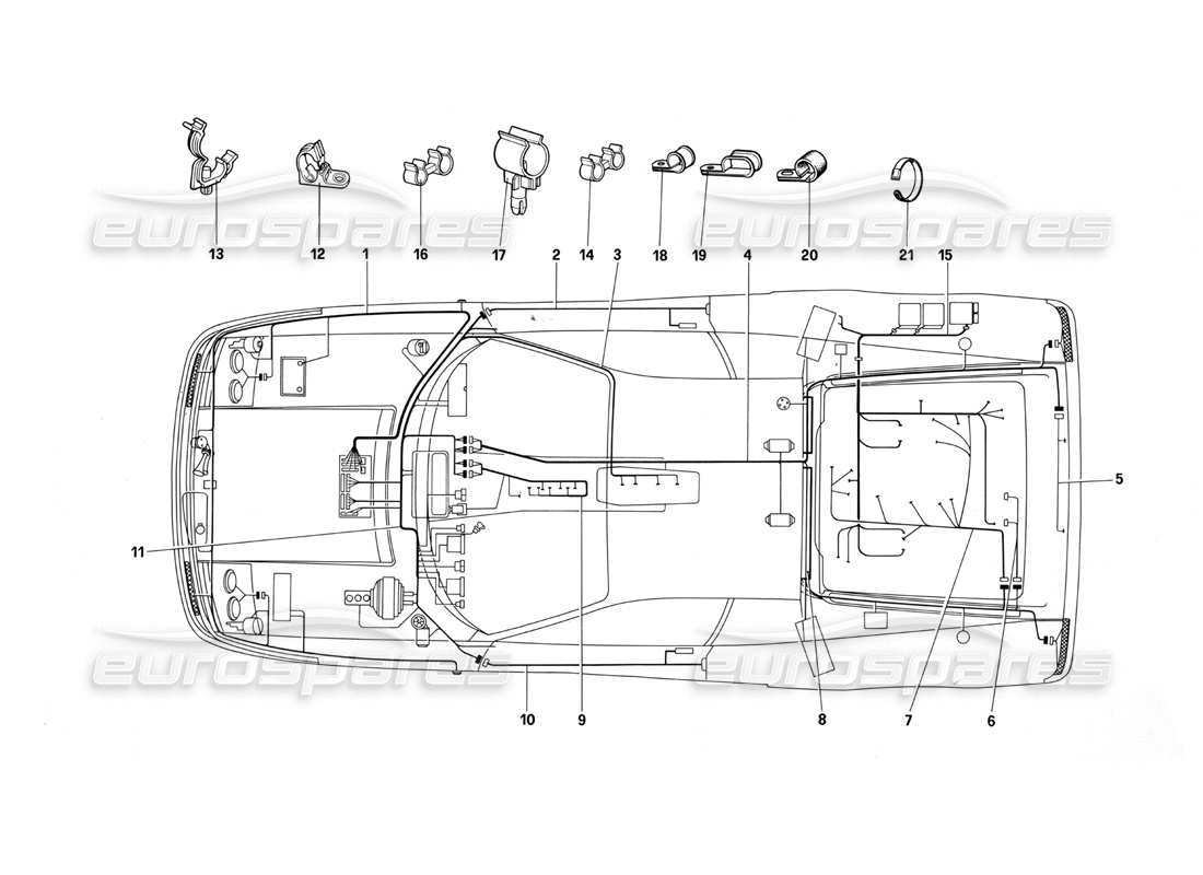 Ferrari Testarossa (1987) Electric System Parts Diagram