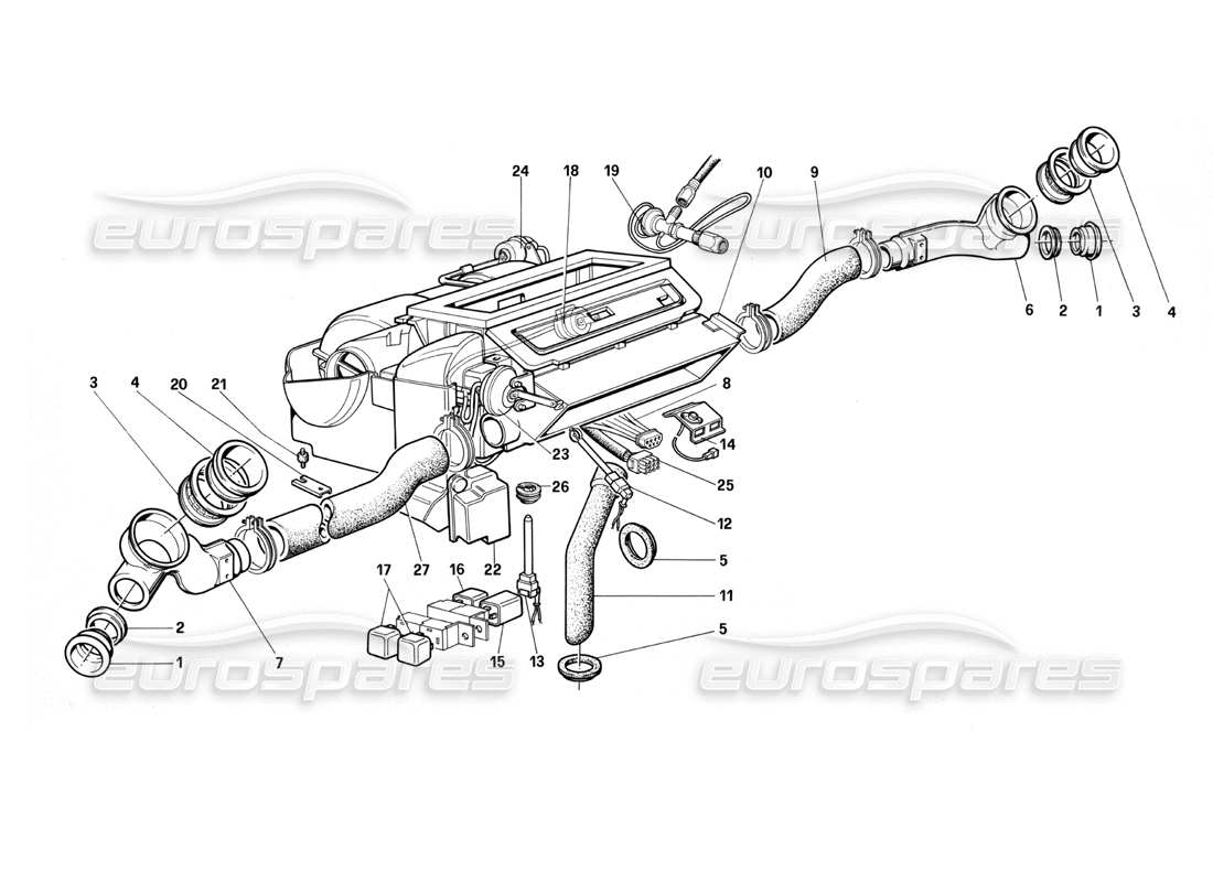 Ferrari Testarossa (1987) Heater Unit Parts Diagram