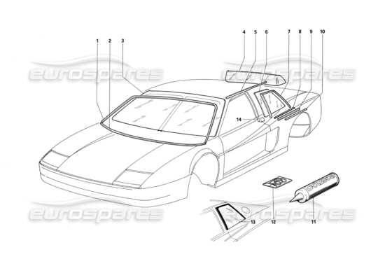 a part diagram from the Ferrari Testarossa parts catalogue