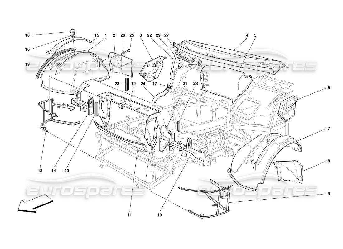 Ferrari 456 GT/GTA Front Structures and Components Parts Diagram
