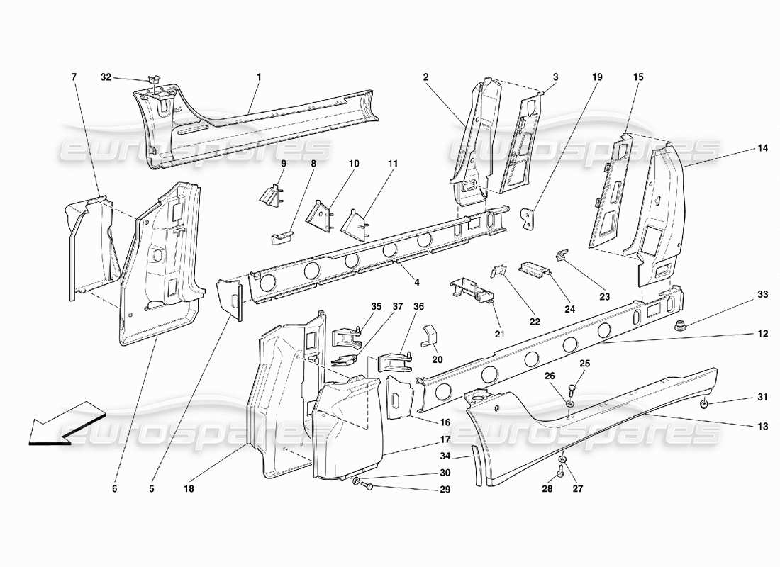 Ferrari 456 GT/GTA Central Structures and Components Parts Diagram