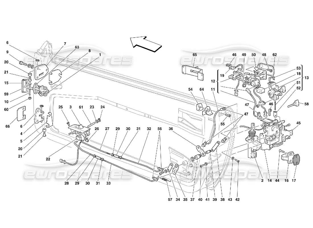 Ferrari 456 GT/GTA Doors - Opening Control and Hinges Parts Diagram