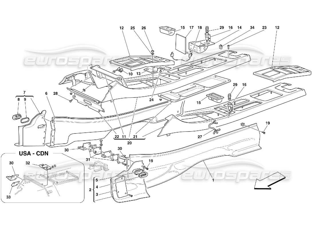 Ferrari 456 GT/GTA Tunnel - Upholstery and Accessories Parts Diagram