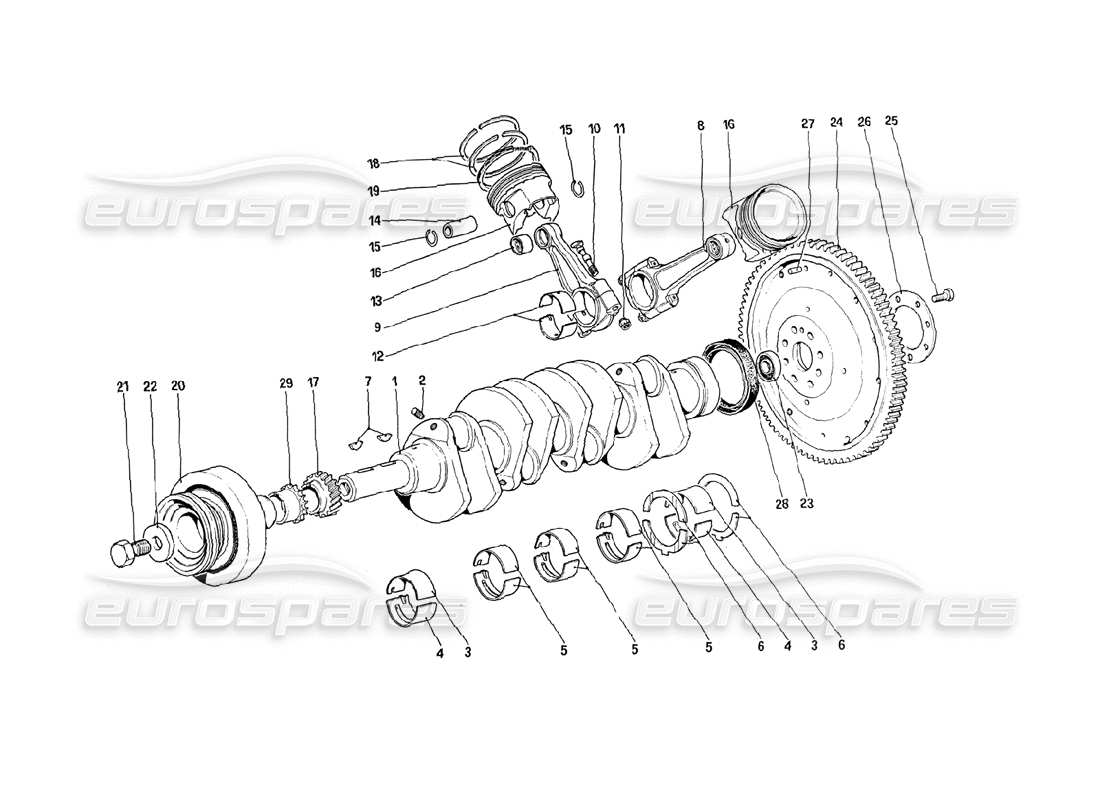 Ferrari 288 GTO Crankshaft - Connecting Rods and Pistons - Flywheel Parts Diagram