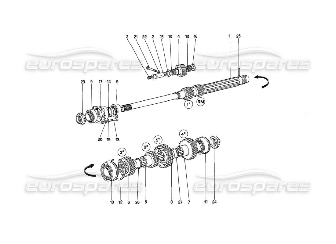 Ferrari 288 GTO Main Shaft Gears Parts Diagram