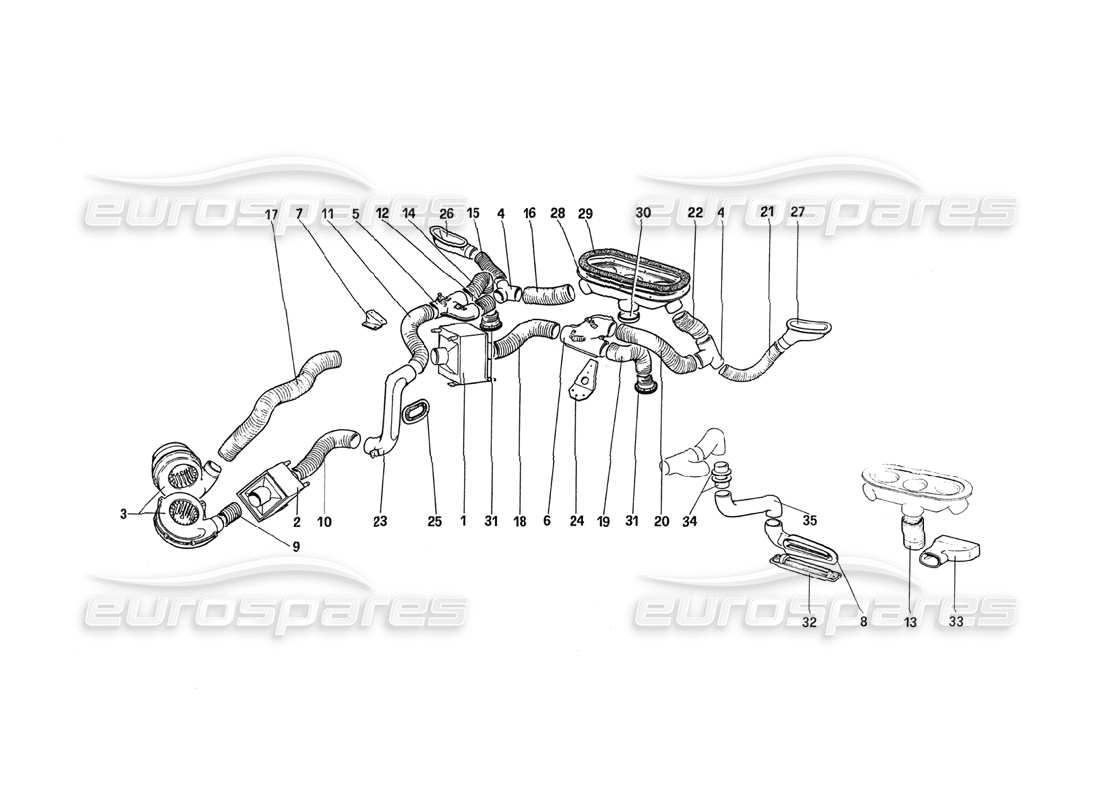 Ferrari 288 GTO Heating System Parts Diagram