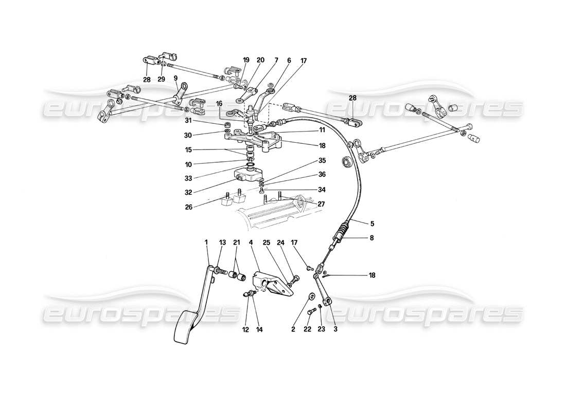Ferrari 412 (Mechanical) Throttles Controls RHD Parts Diagram