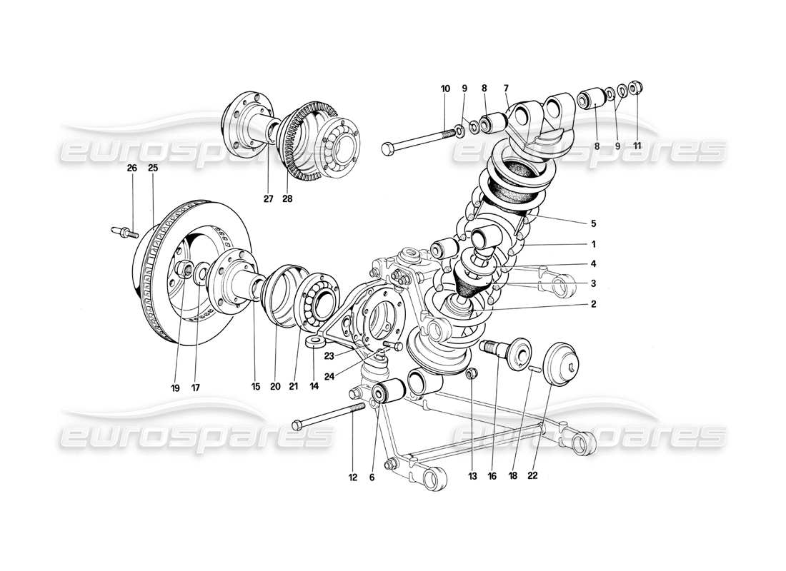 Ferrari 412 (Mechanical) Front Suspension - Shock Absorber and Brake Disc Parts Diagram