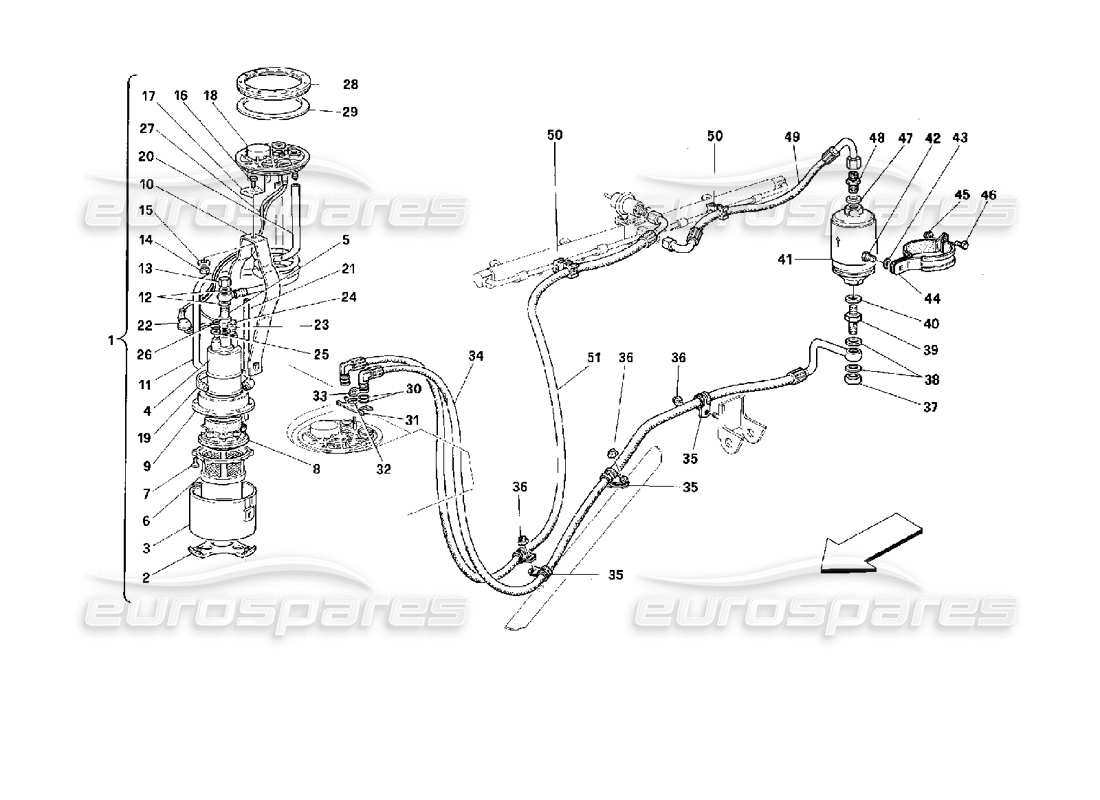 Ferrari 512 TR fuel pump and pipes Parts Diagram