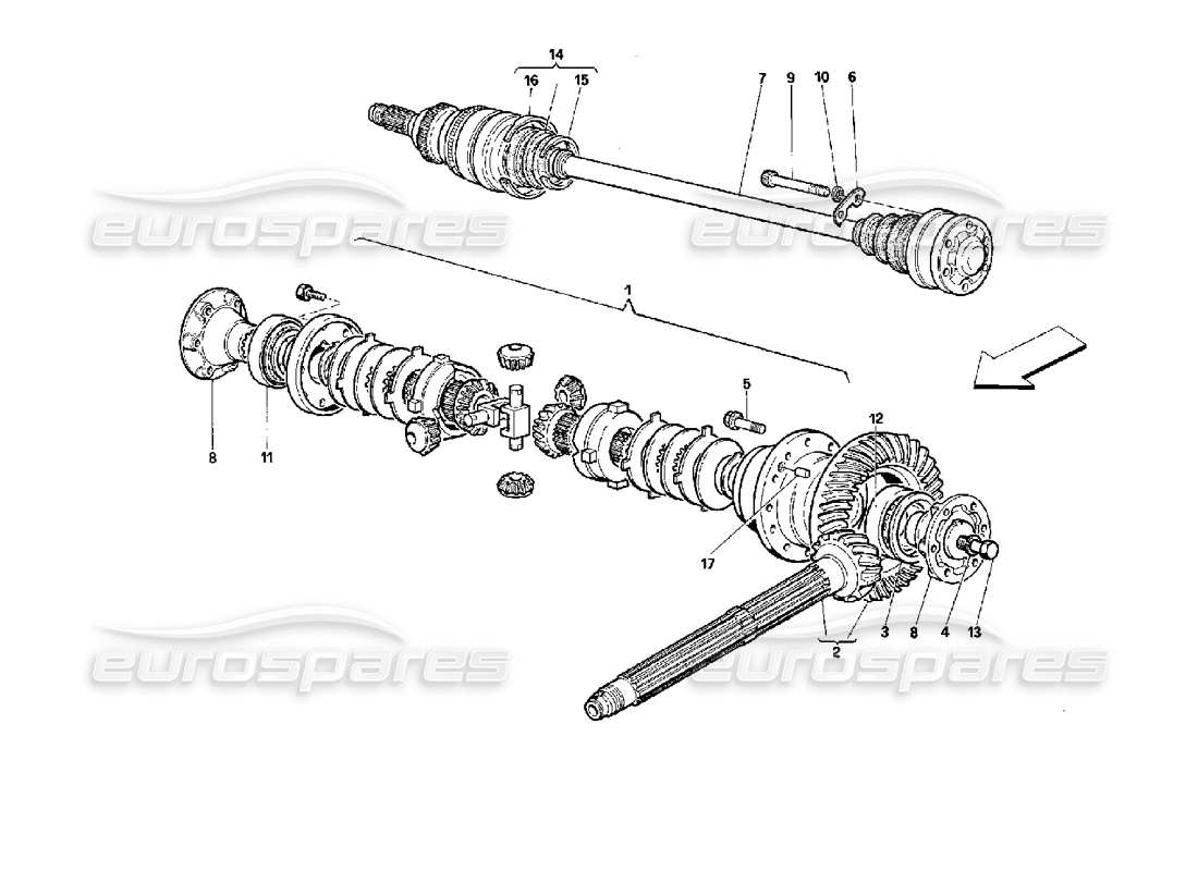 Ferrari 512 TR Differential & Axle Shafts Parts Diagram