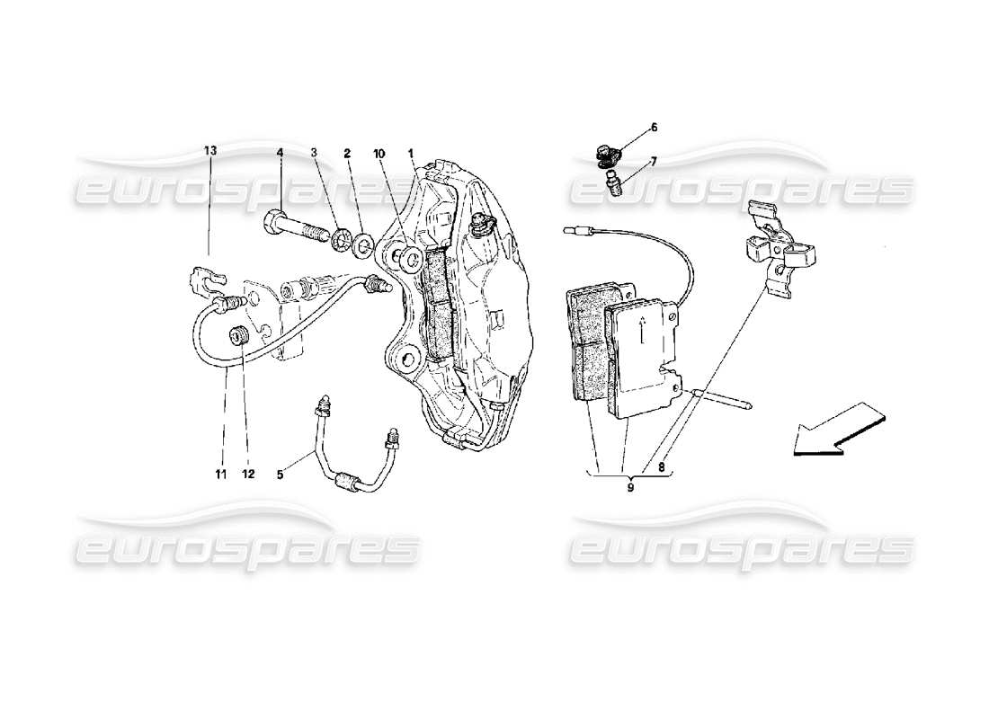 Ferrari 512 TR Front Brakes Calipers Parts Diagram