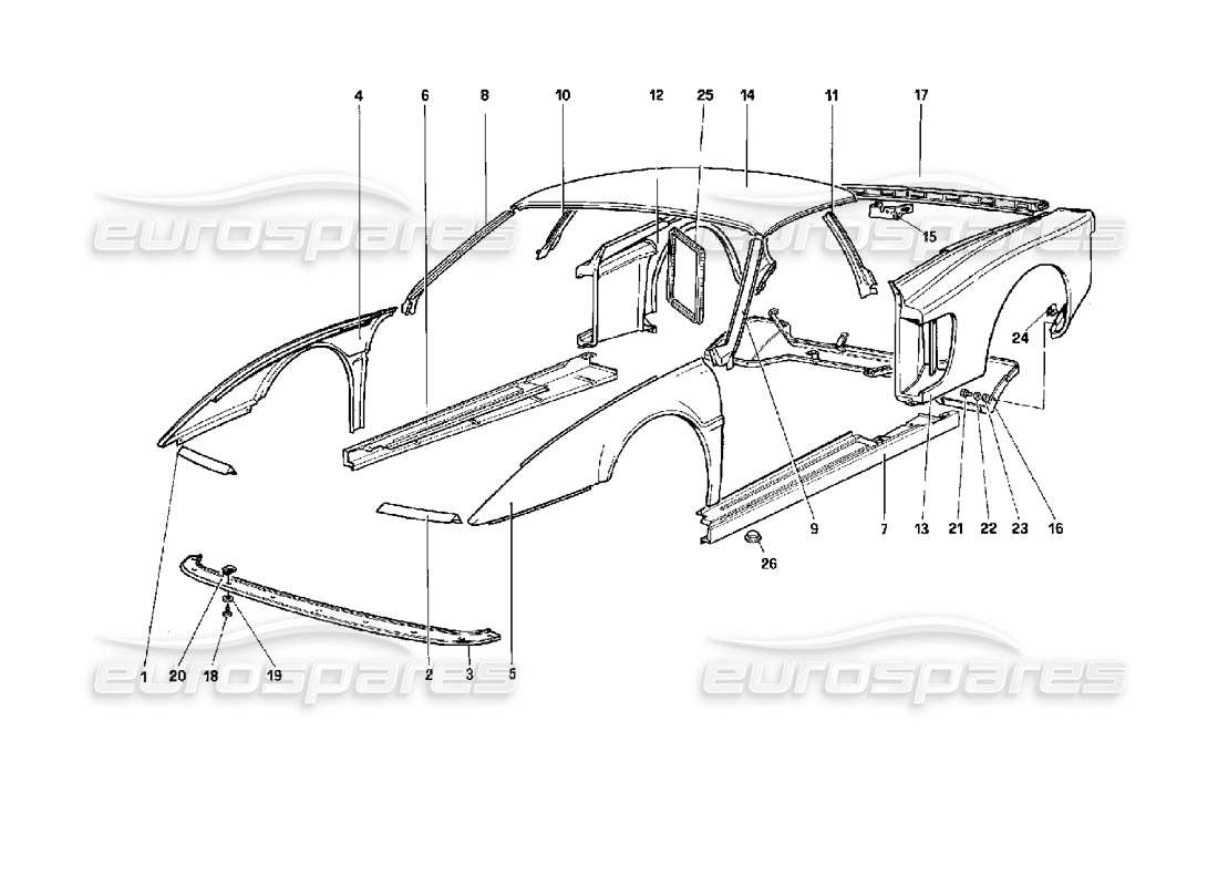 Ferrari 512 TR Body - External Components Parts Diagram