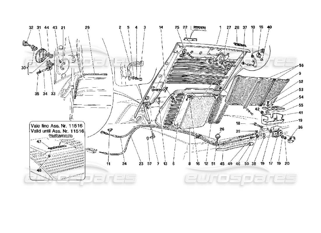 Ferrari 512 TR Rear Hood Parts Diagram
