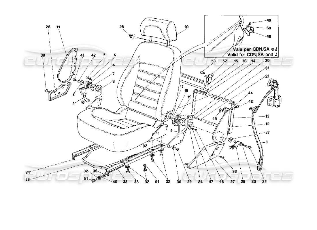 Ferrari 512 TR Seats and Safety Belts -Not for USA- Parts Diagram