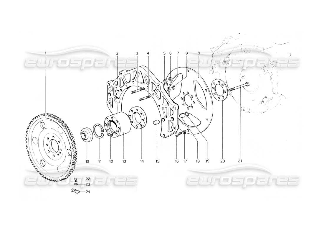 Ferrari 400 GT (Mechanical) Engine Flywheel and Clutch Housing Spacer (400 Automatic) Parts Diagram