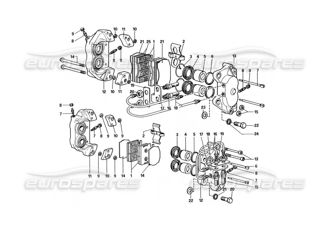 Ferrari 400 GT (Mechanical) Calipers for Front and Rear Brakes Parts Diagram