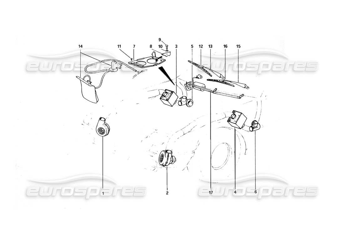 Ferrari 400 GT (Mechanical) Coolinf Electric Fans, Heating and Windscreen Washer Parts Diagram