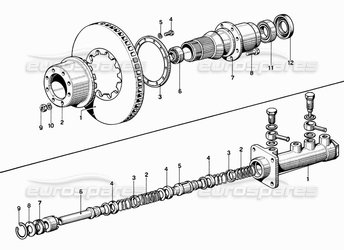 Ferrari 365 GT 2+2 (Mechanical) Front Brake Disc and Master-Cylinder Parts Diagram