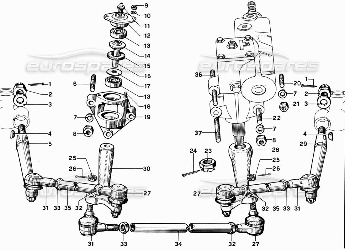 Ferrari 365 GT 2+2 (Mechanical) Steering Linkage Parts Diagram