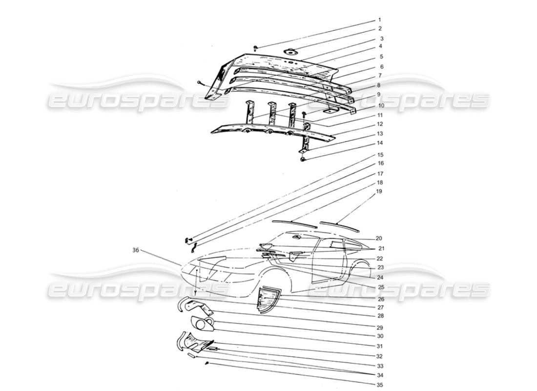 Ferrari 365 GTB4 Daytona (Coachwork) Front Grill & covers Parts Diagram