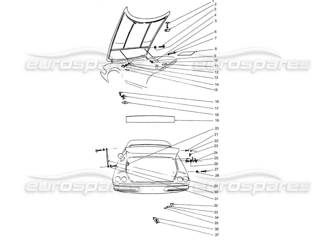 Ferrari 365 GTB4 Daytona (Coachwork) Front hood & Rear hood hinges Parts Diagram