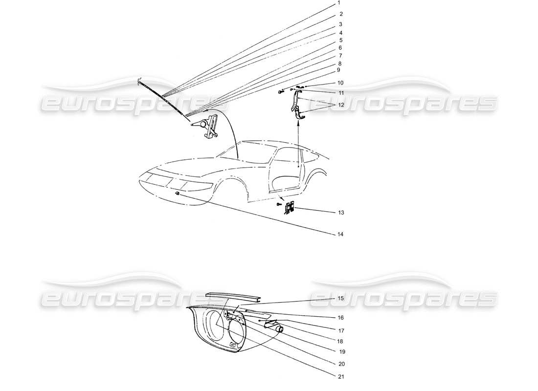 Ferrari 365 GTB4 Daytona (Coachwork) Headlight pod heater slider Parts Diagram