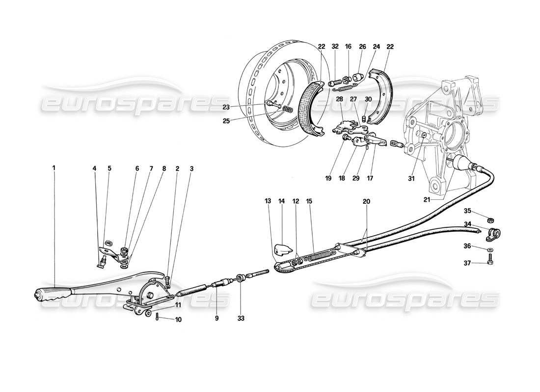 Ferrari Testarossa (1990) Hand - Brake Control Parts Diagram