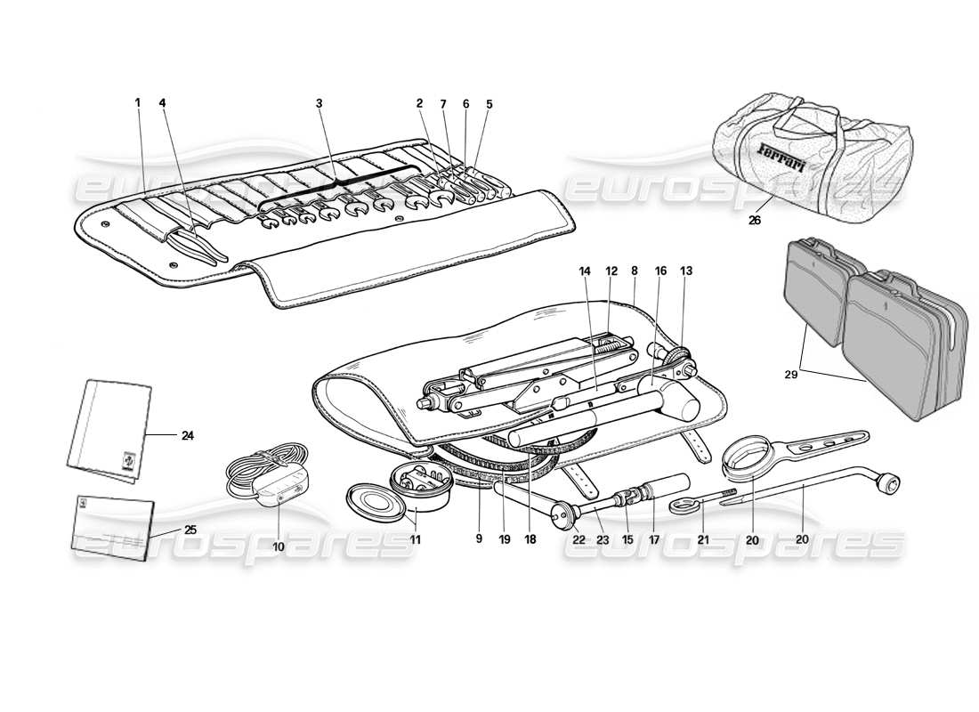 Ferrari Testarossa (1990) TOOL KIT Parts Diagram