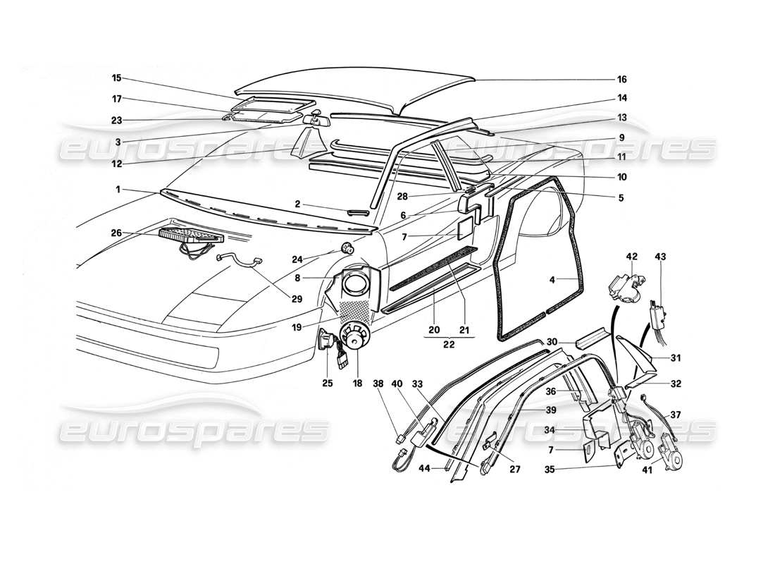 Ferrari Testarossa (1990) Accessories and Trims Parts Diagram