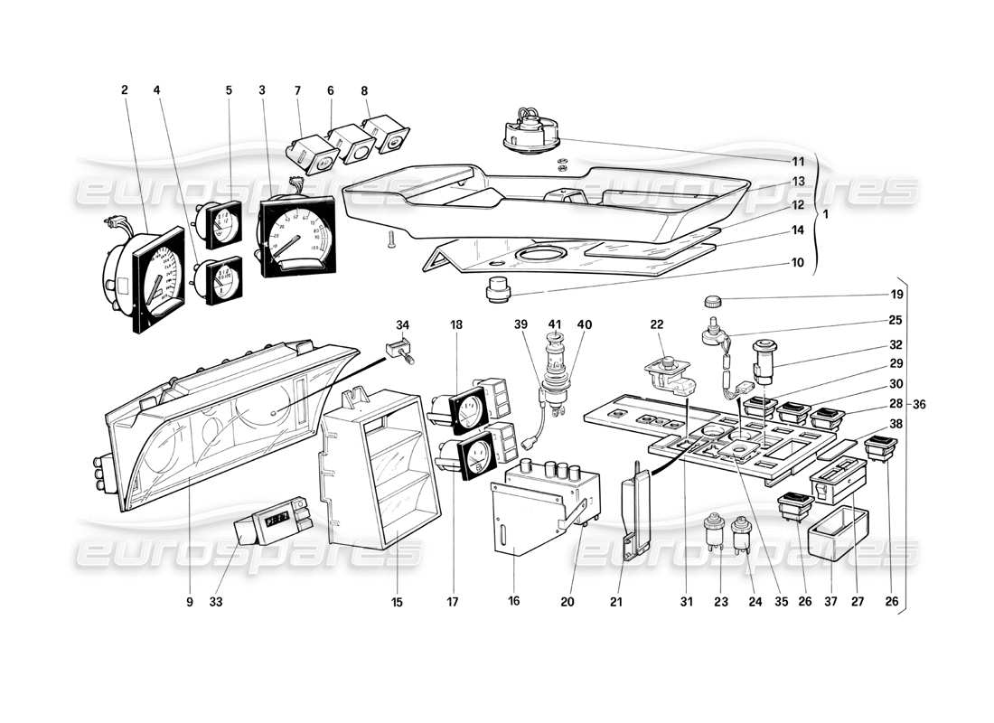 Ferrari Testarossa (1990) Instruments and Passenger Compartment Accessories (for US Version) Parts Diagram