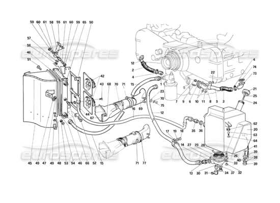 a part diagram from the Ferrari Testarossa parts catalogue