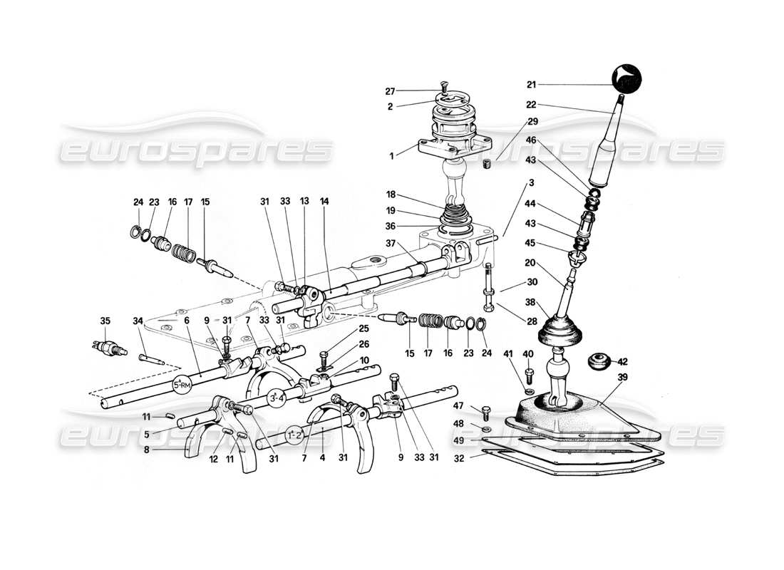 Ferrari 400i (1983 Mechanical) Inside and Outside Gearbox Controls (400 GT) Parts Diagram